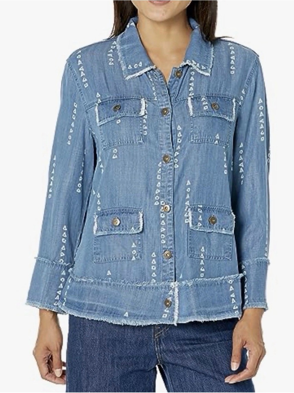 Multiples Silaatiin Lyocell 3/4 sleeve lightweight frayed hem jacket